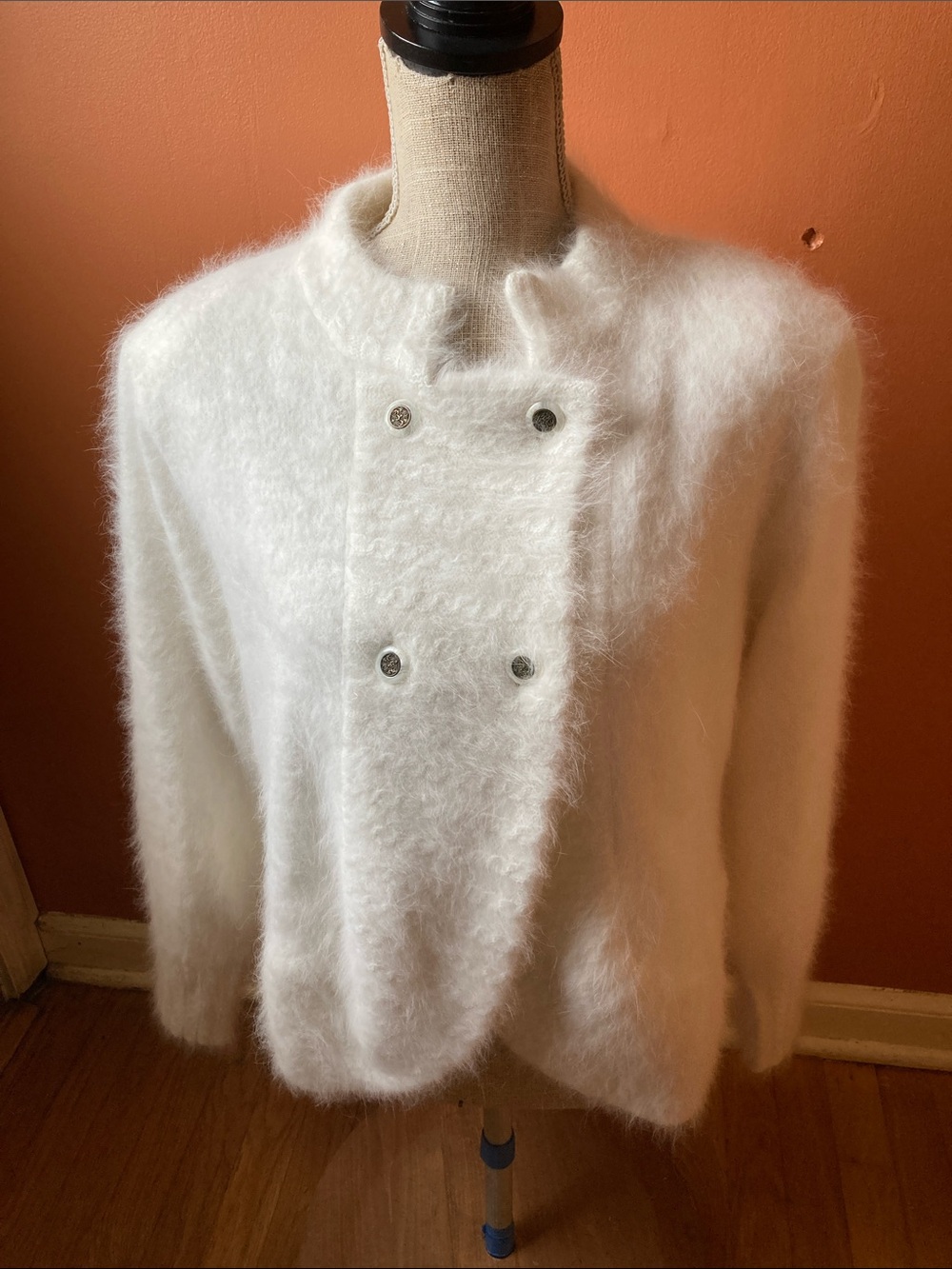 Venesha  Soft White Angora Sweater Cardigan - Size L